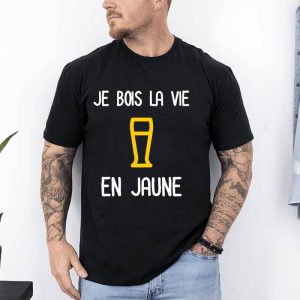 t shirt je bois la vie en jaune noir