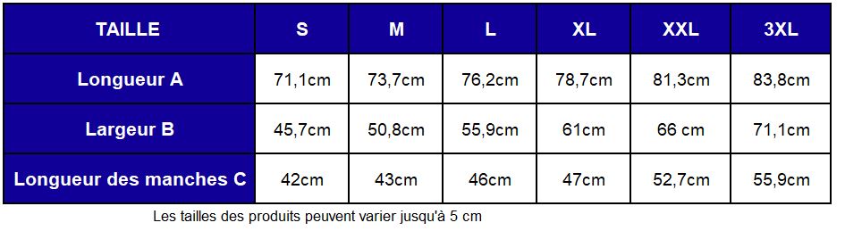guide taille t shirt 3XL