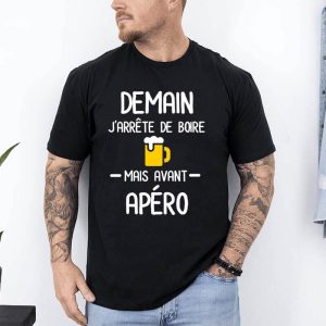 t shirt demain j arrete de boire noir