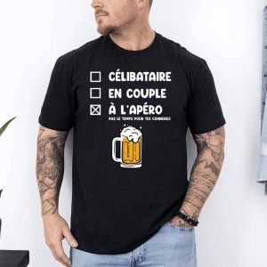 t shirt apero celibatiare en couple noir
