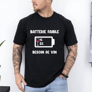 t shirt batterie faible vin noir