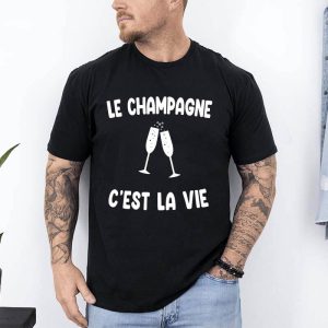 t shirt le champagne cest la vie noir