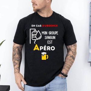 t shirt mon groupe sanguin est apero noir