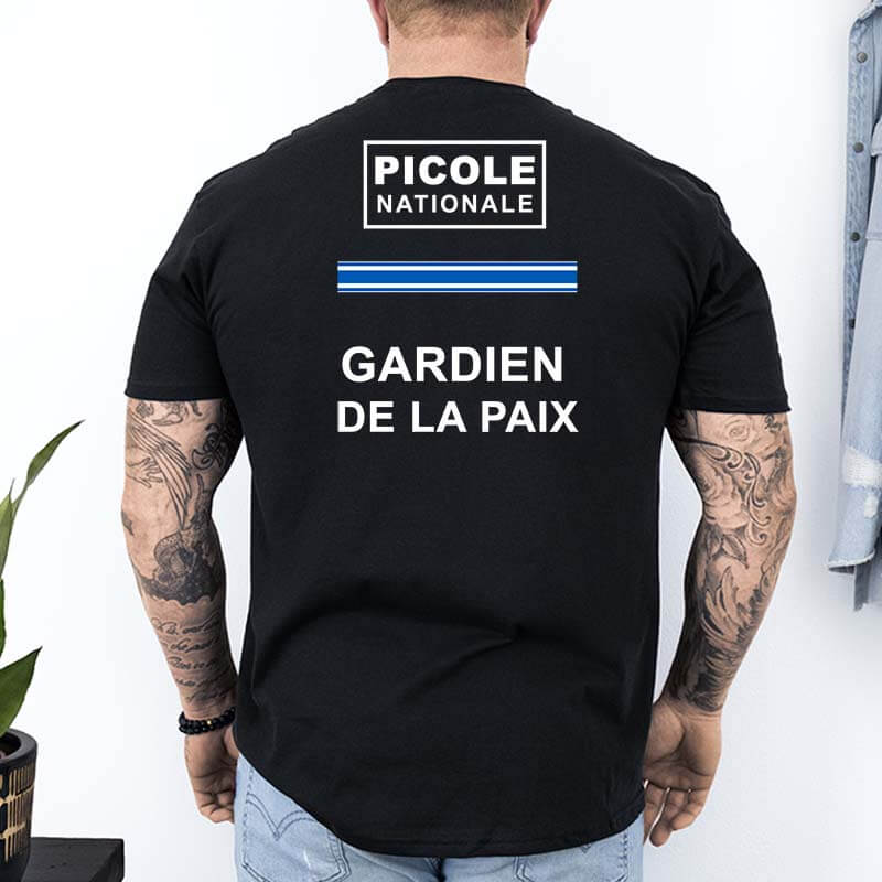 t shirt picole nationale arriere gardien de la paix noir