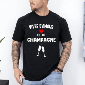 t shirt vivre damour et de champagne noir