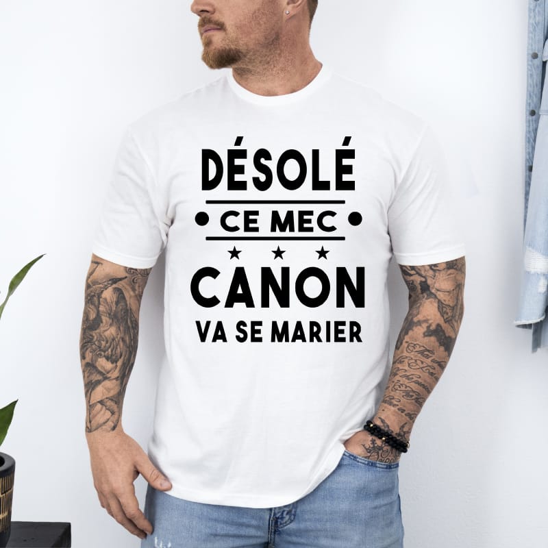 T shirt ce mec canon va se marier blanc