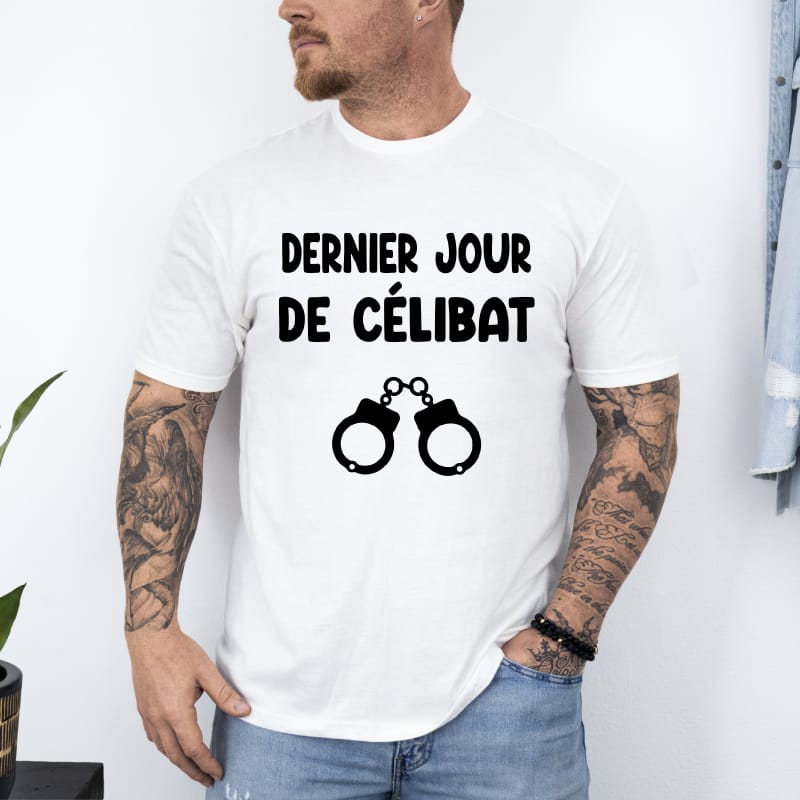 T shirt dernier jour de celibat evg futur marie blanc