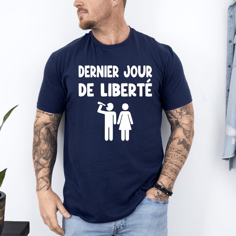 T shirt dernier jour de liberte evg futur marie bleu marine