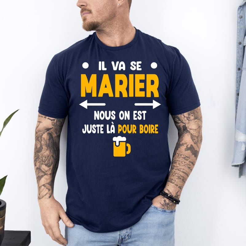 T shirt evg on est juste la pour boire bleu marine