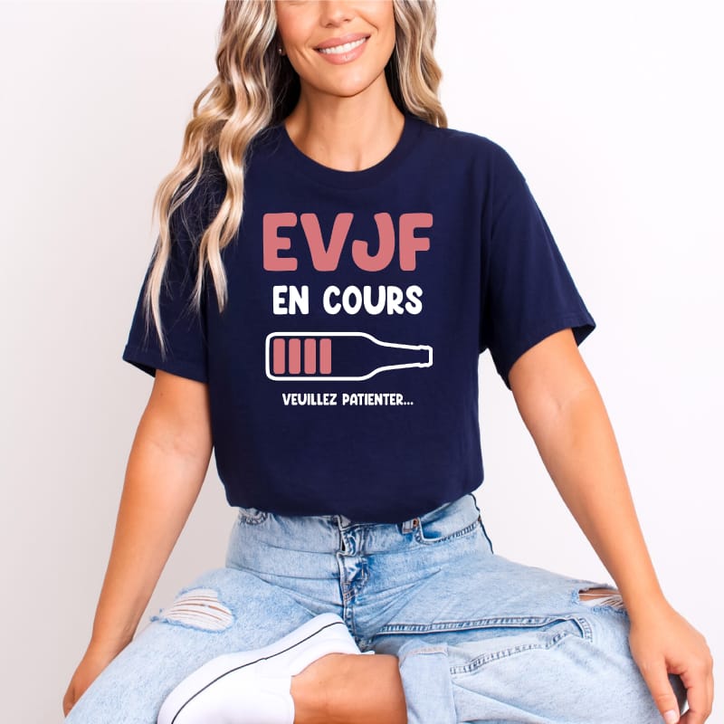 T shirt evjf en cours biere bleu marine
