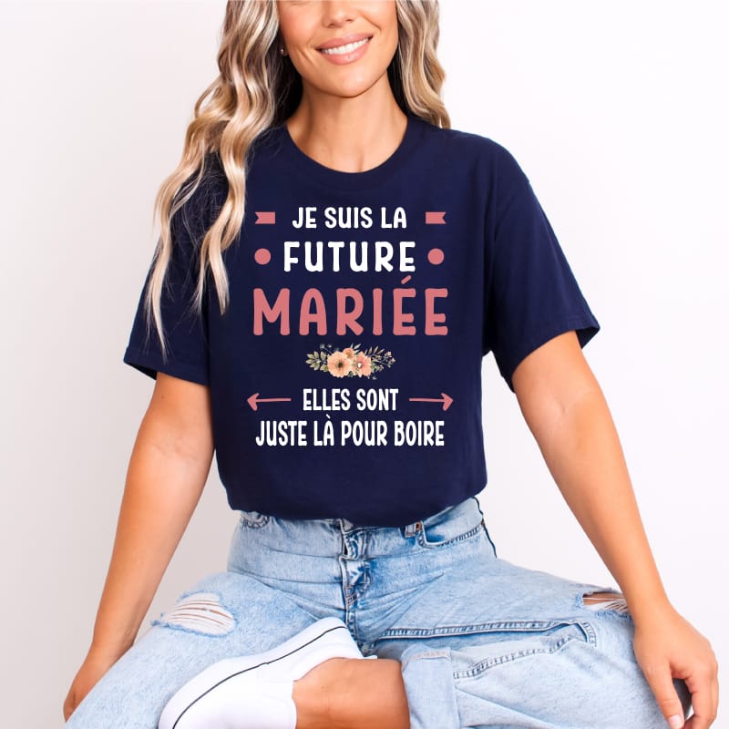 T shirt evjf future mariee autres la pour boire bleu marine