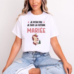 T shirt evjf licorne future mariee alcool blanc