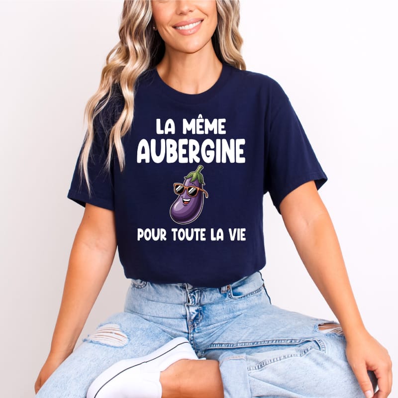 T shirt evjf meme aubergine pour toute la vie bleu marine