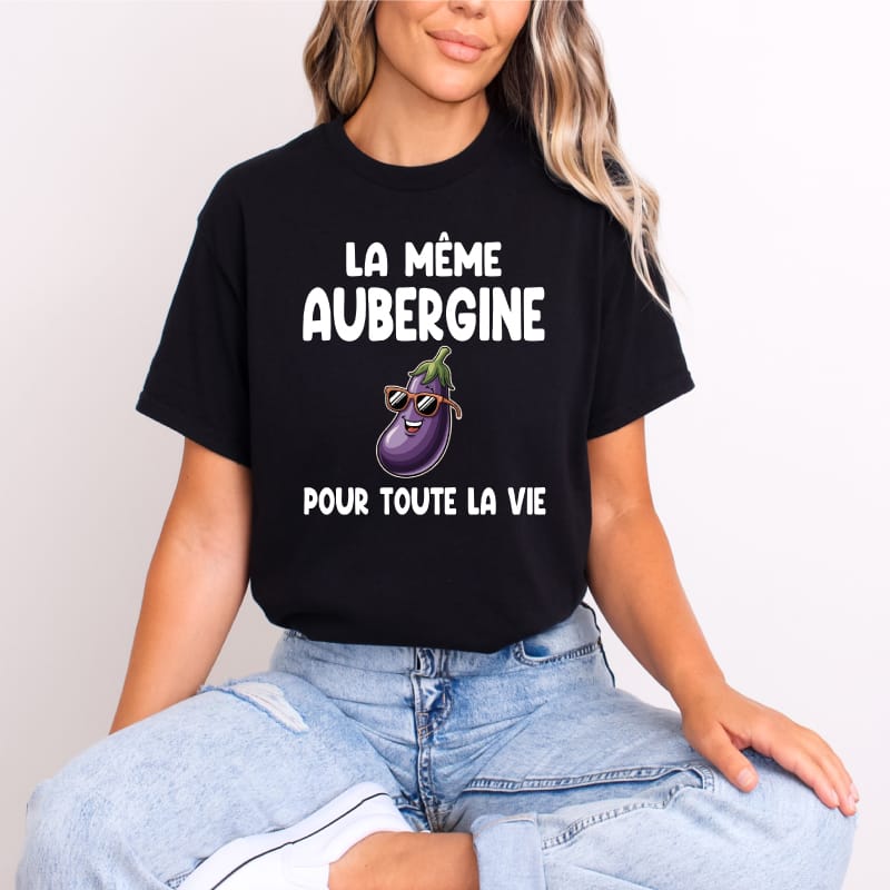 T shirt evjf meme aubergine pour toute la vie noir