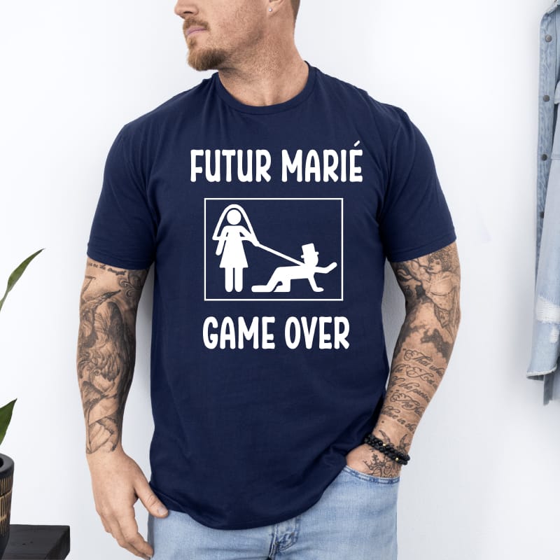 T shirt futur marie game over bleu marine