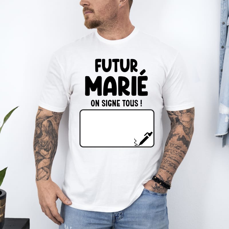 T shirt futur marie on signe tous blanc