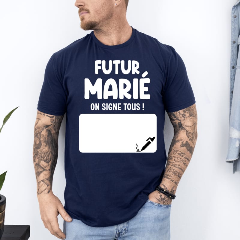 T shirt futur marie on signe tous bleu marine