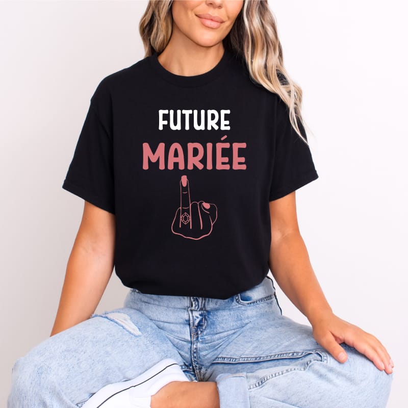 T shirt future mariee doigt honneur noir