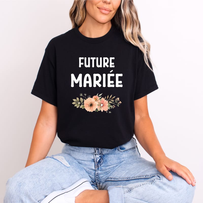 T shirt future mariee fleurs noir