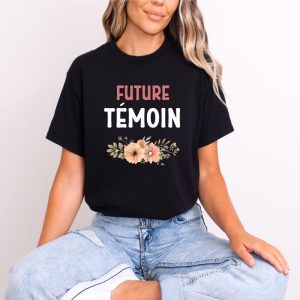 T shirt future temoin mariage fleurs noir