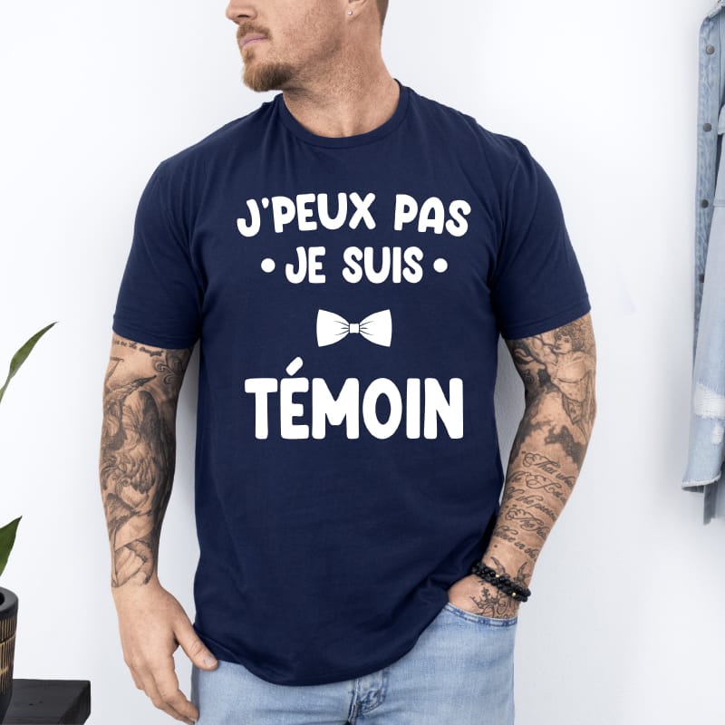 T shirt je peux pas je suis temoin bleu marine