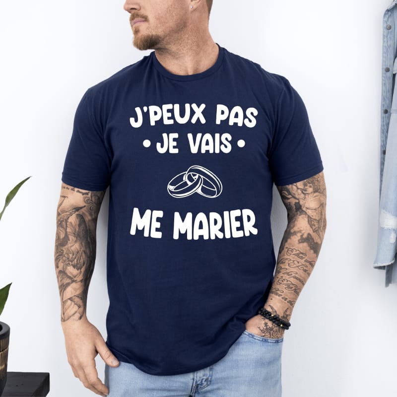 T shirt je peux pas je vais me marier homme bleu marine