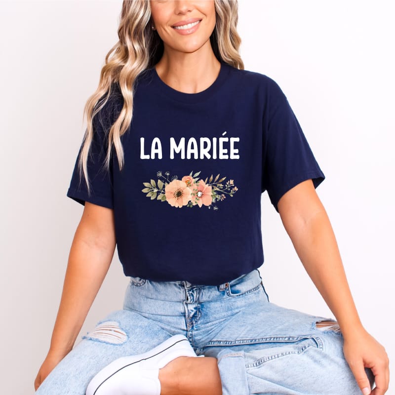T shirt la marieee fleurs bleu marine