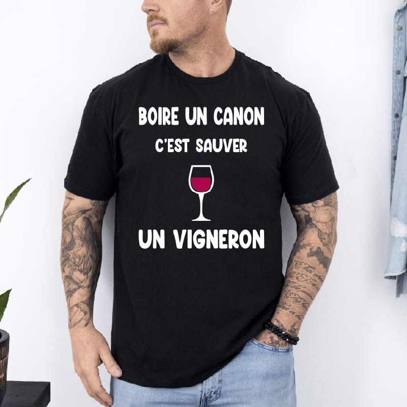 T shirt Boire un canon c'est sauver un vigneron noir