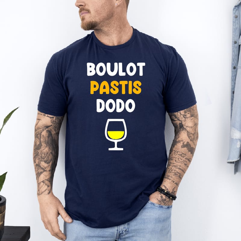 T shirt Boulot pastis Dodo bleu marine