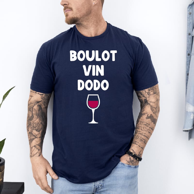T shirt Boulot vin Dodo bleu marine
