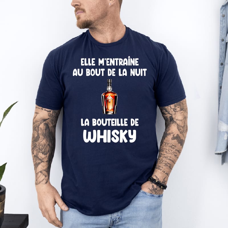 T shirt Bouteille whisky au bout de la nuit bleu marine T shirt Bouteille whisky au bout de la nuit bleu marine