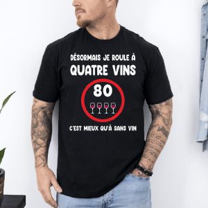 T shirt Je roule à quatre vins noir