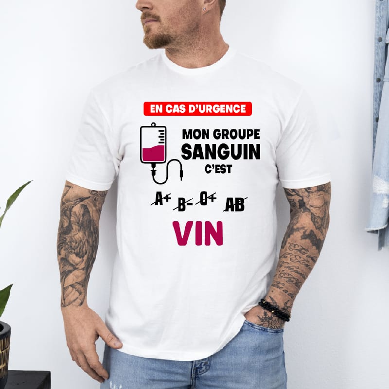 T shirt Mon groupe sanguin vin blanc