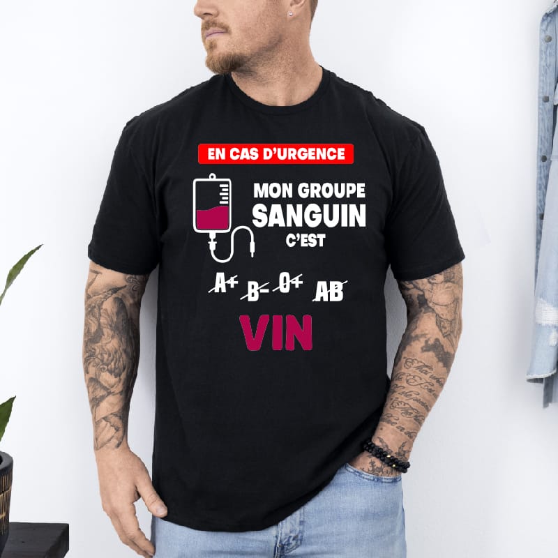 T shirt Mon groupe sanguin vin noir