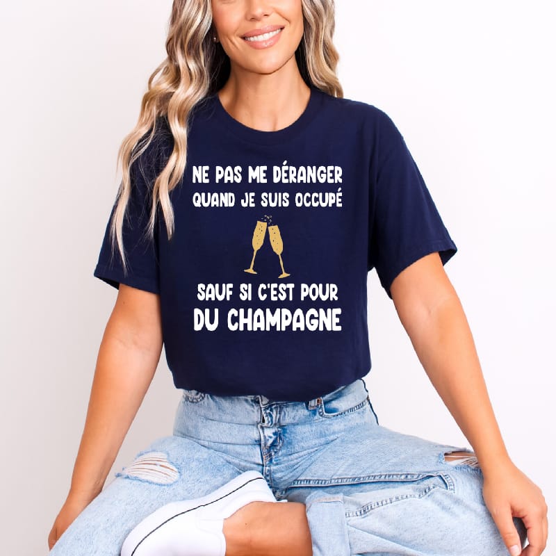 T shirt Ne pas déranger sauf champagne femme bleu marine T shirt Ne pas déranger sauf champagne femme bleu marine