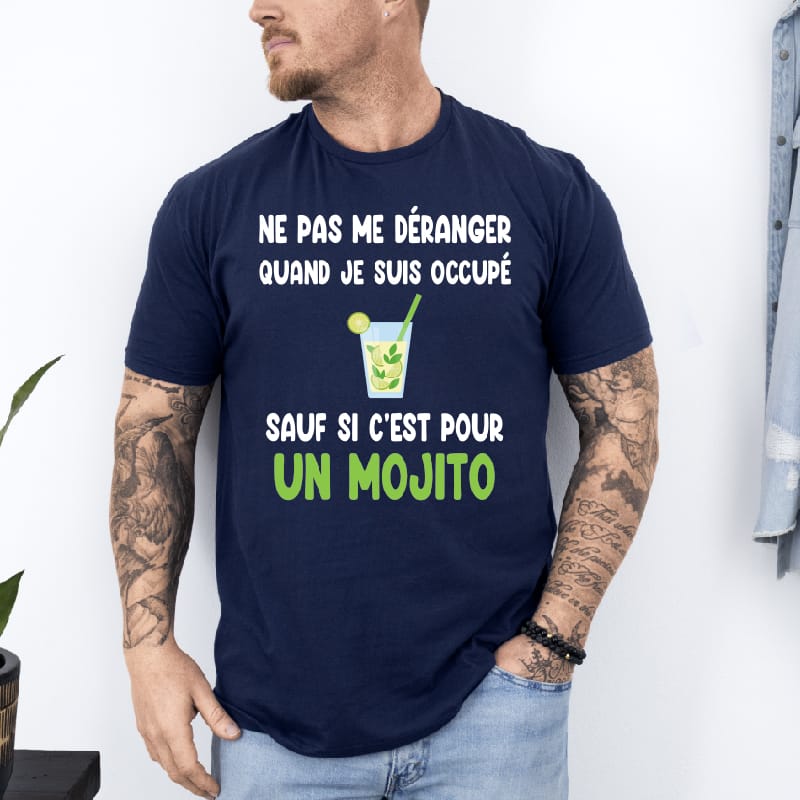 T shirt Ne pas déranger sauf mojito bleu marine T shirt Ne pas déranger sauf mojito bleu marine