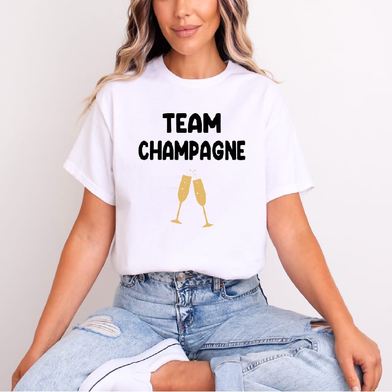 T shirt Team champagne femme blanc