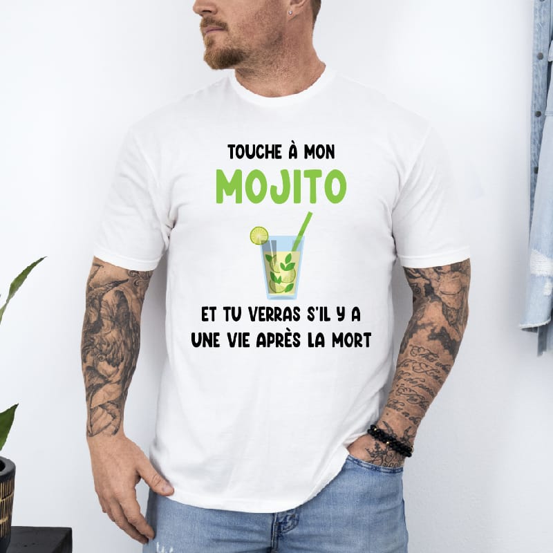 T shirt Touche à mon mojito vie après la mort blanc