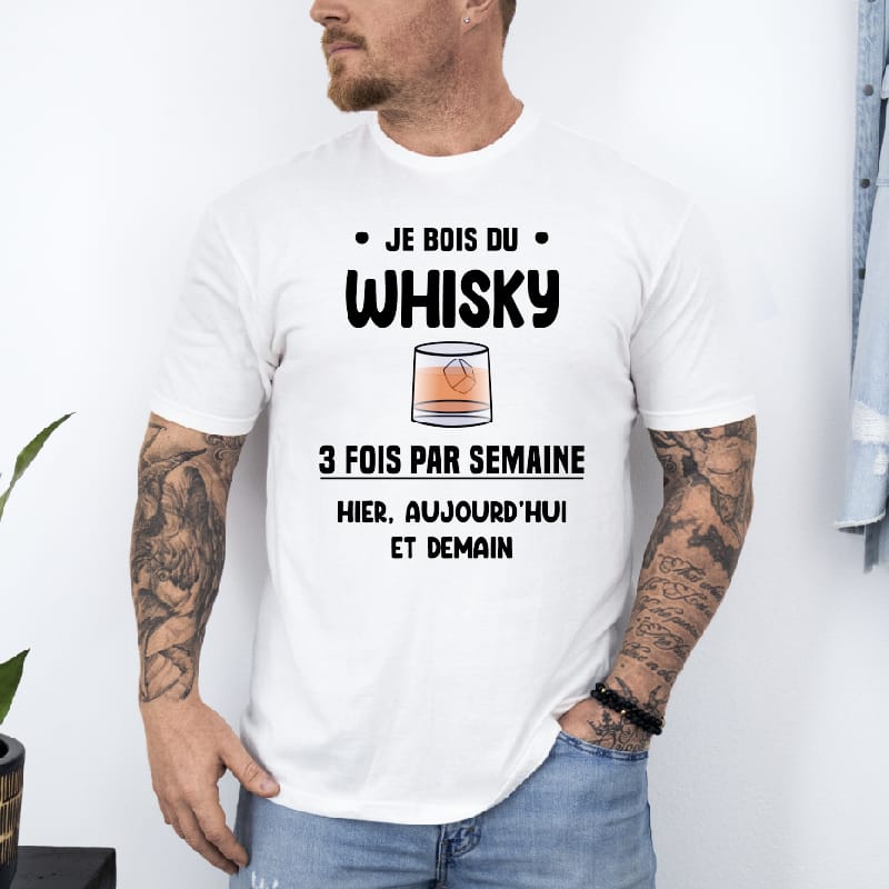 T shirt Whisky 3 fois par semaine blanc