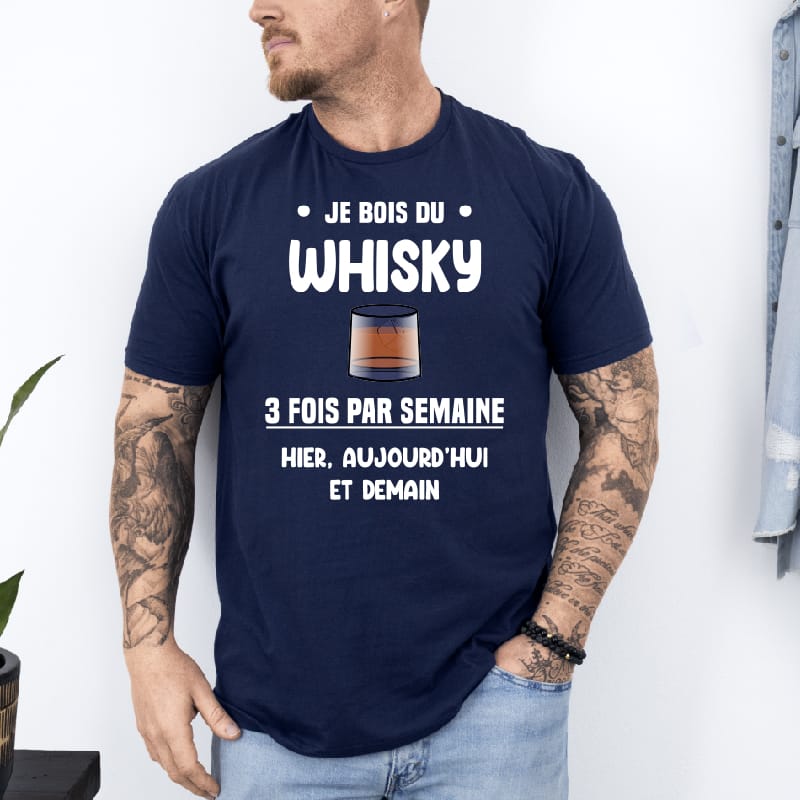 T shirt Whisky 3 fois par semaine bleu marine T shirt Whisky 3 fois par semaine bleu marine