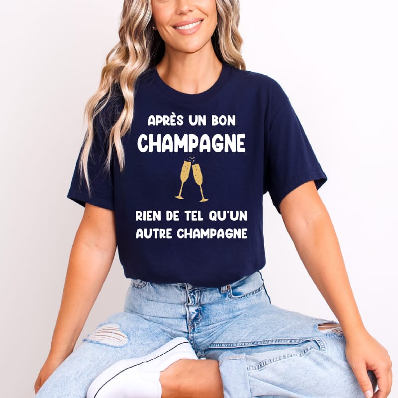 T shirt après un bon champagne un autre champagne femme bleu marine T shirt après un bon champagne un autre champagne femme bleu marine