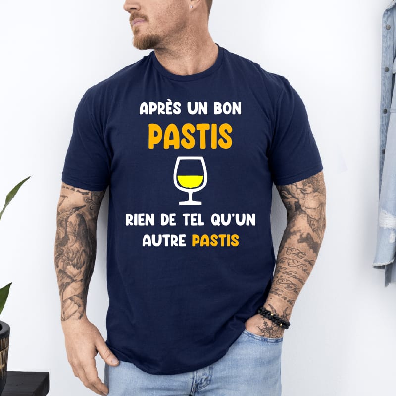 T shirt après un bon pastis un autre pastis bleu marine