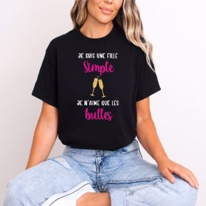 T shirt fille simple bulles champagne femme noir