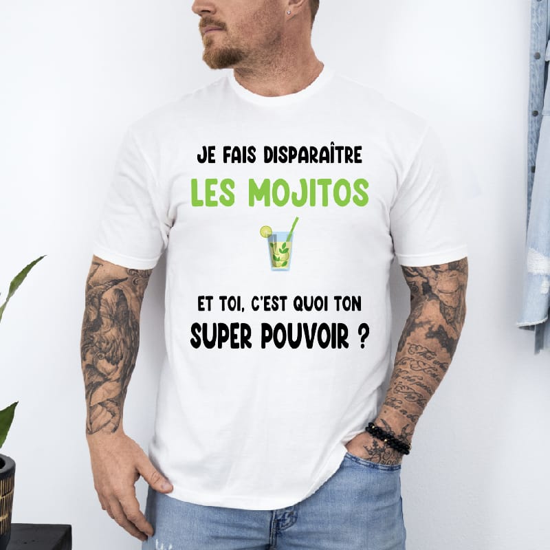 T shirt je fais disparaître les mojitos blanc