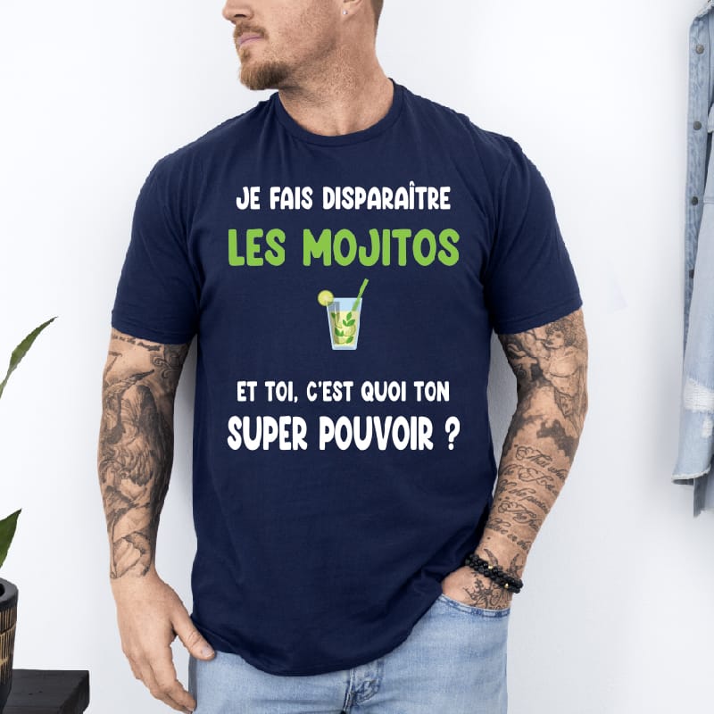 T shirt je fais disparaître les mojitos bleu marine T shirt je fais disparaître les mojitos bleu marine