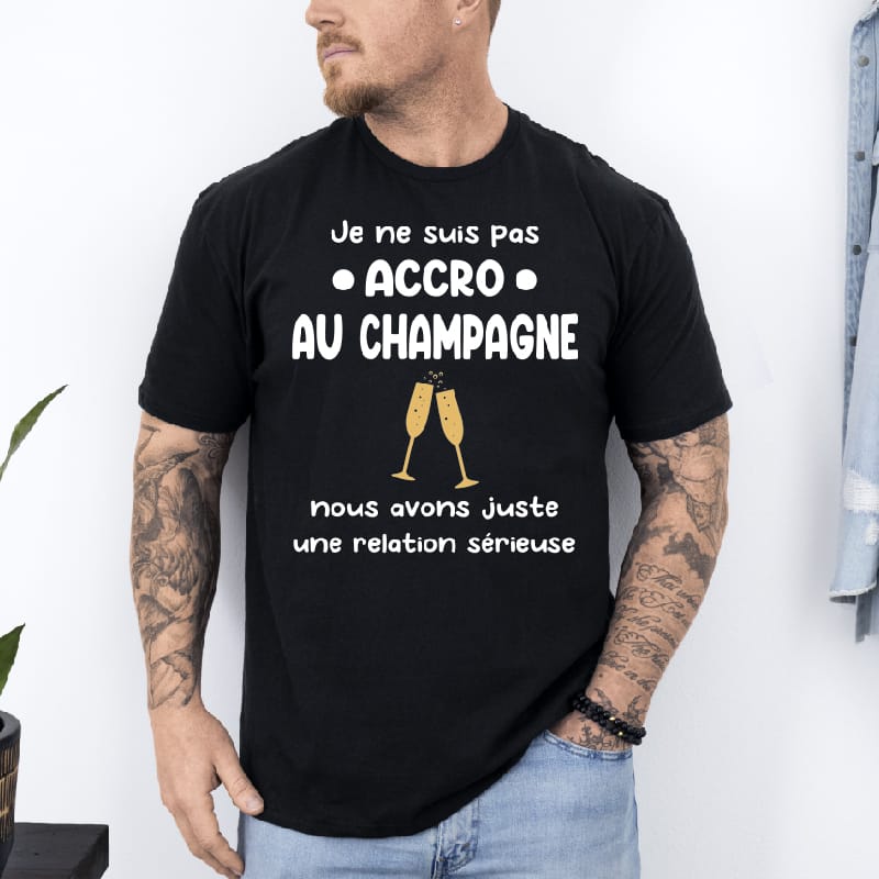 T shirt je ne suis pas accro au champagne homme noir