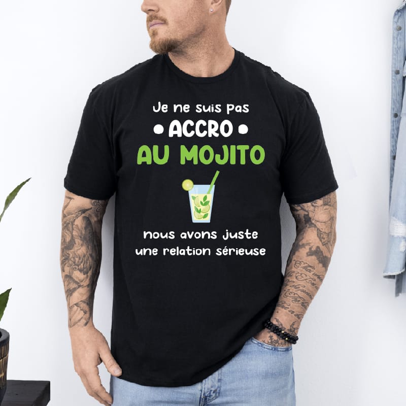 T shirt je ne suis pas accro au mojito noir