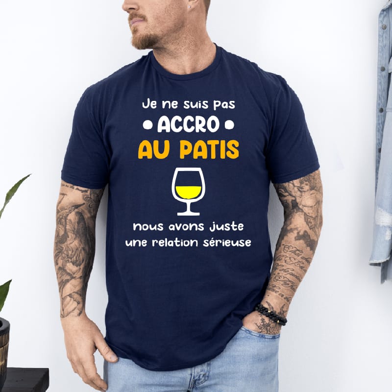 T shirt je ne suis pas accro au pastis bleu marine