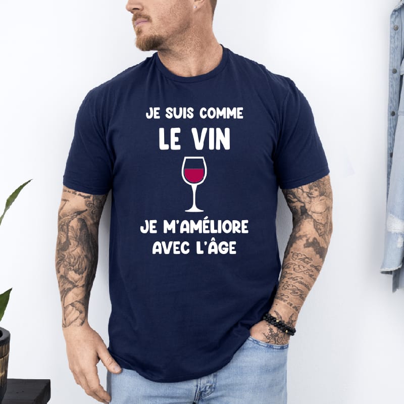 T shirt je ne vieillis pas vin bleu marine