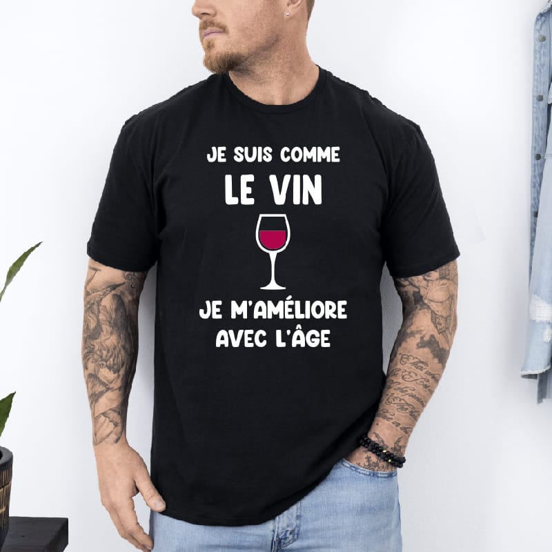 T shirt je ne vieillis pas vin noir
